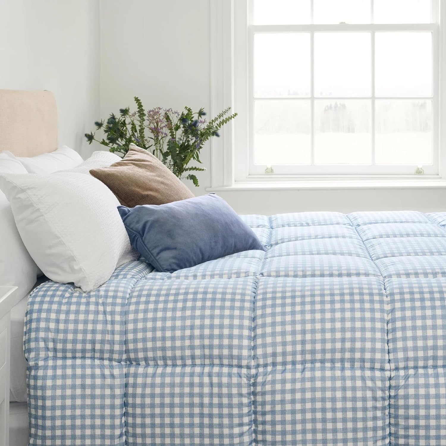 Night Lark - Piumino senza copertura - 4,5 Tog - King - Collezione Gingham - Biancheria da letto di lusso - Anallergico - Lavabile in lavatrice - Blu crepuscolo