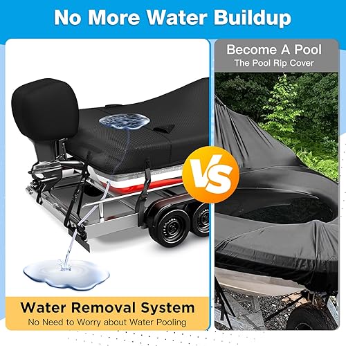 Miniatura 8 de Funda impermeable 600D para lancha con cubierta de motor de 16 a 18.5 pies, se adapta a lanchas bajas, lanchas de casco V, lanchas de 16 a 18.5