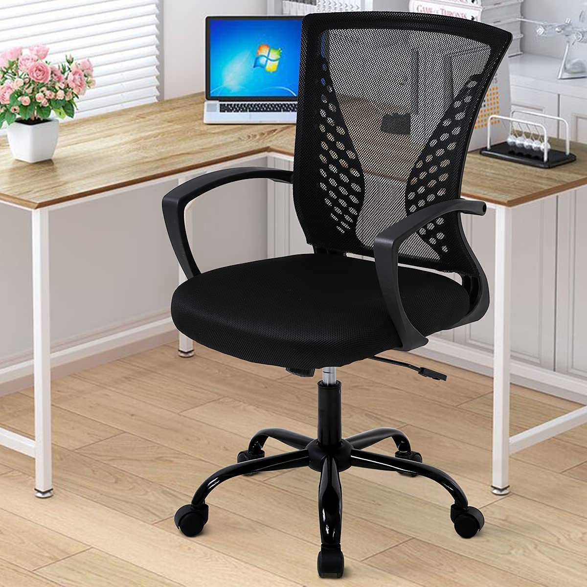 Office Chair Mid-Back Swivel Desk Chair with Armrest Mesh Lumbar Support Computer Chair Adjustable Height Ergonomic Task Chair