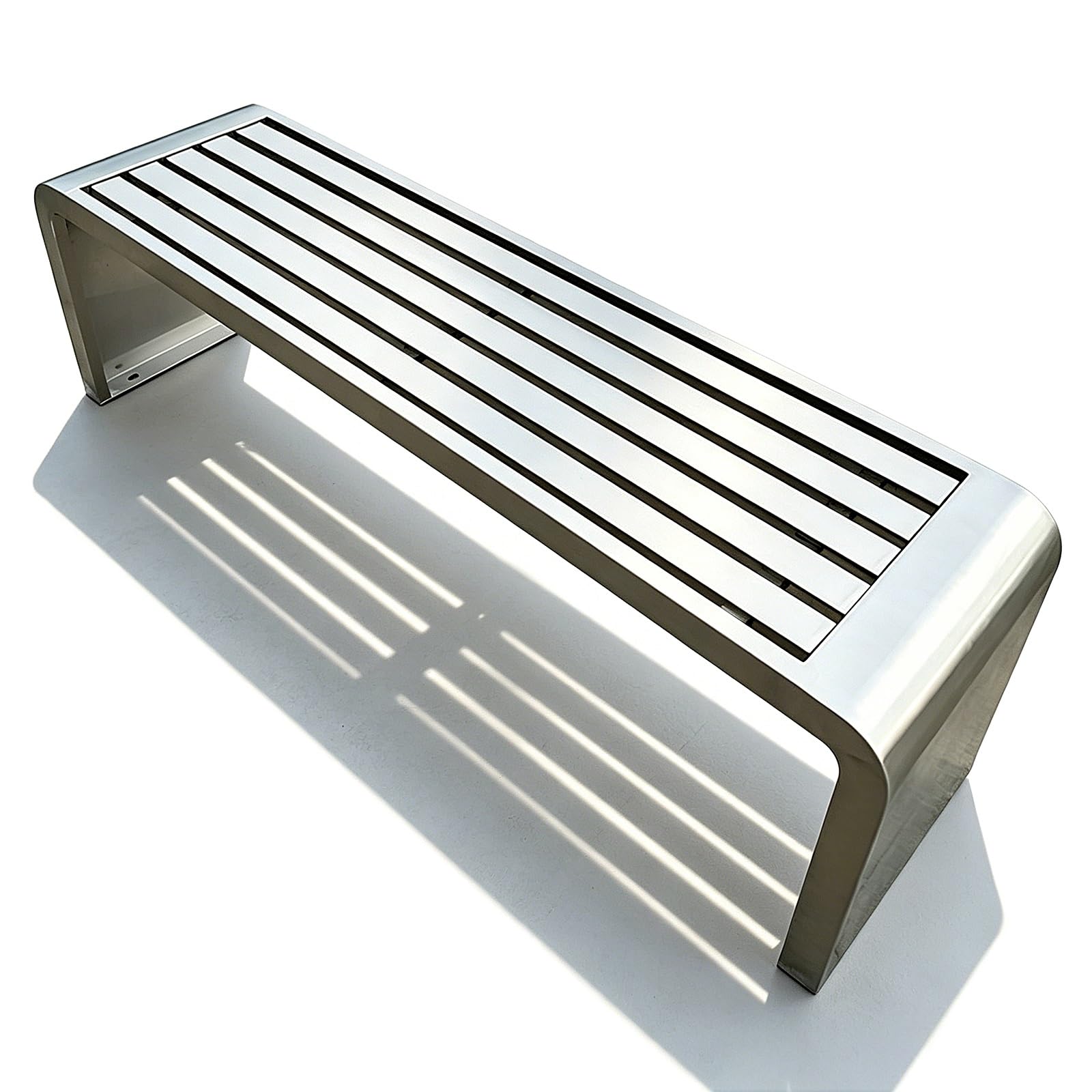 Banco Jardin Exterior 2 Plazas Banco Terraza Exterior Resistentes a la Intemperie Banco de Parque de Acero Inoxidable Sin Respaldo para Parques Zonas Residenciales(304 Stainless Steel,150x40x45cm)