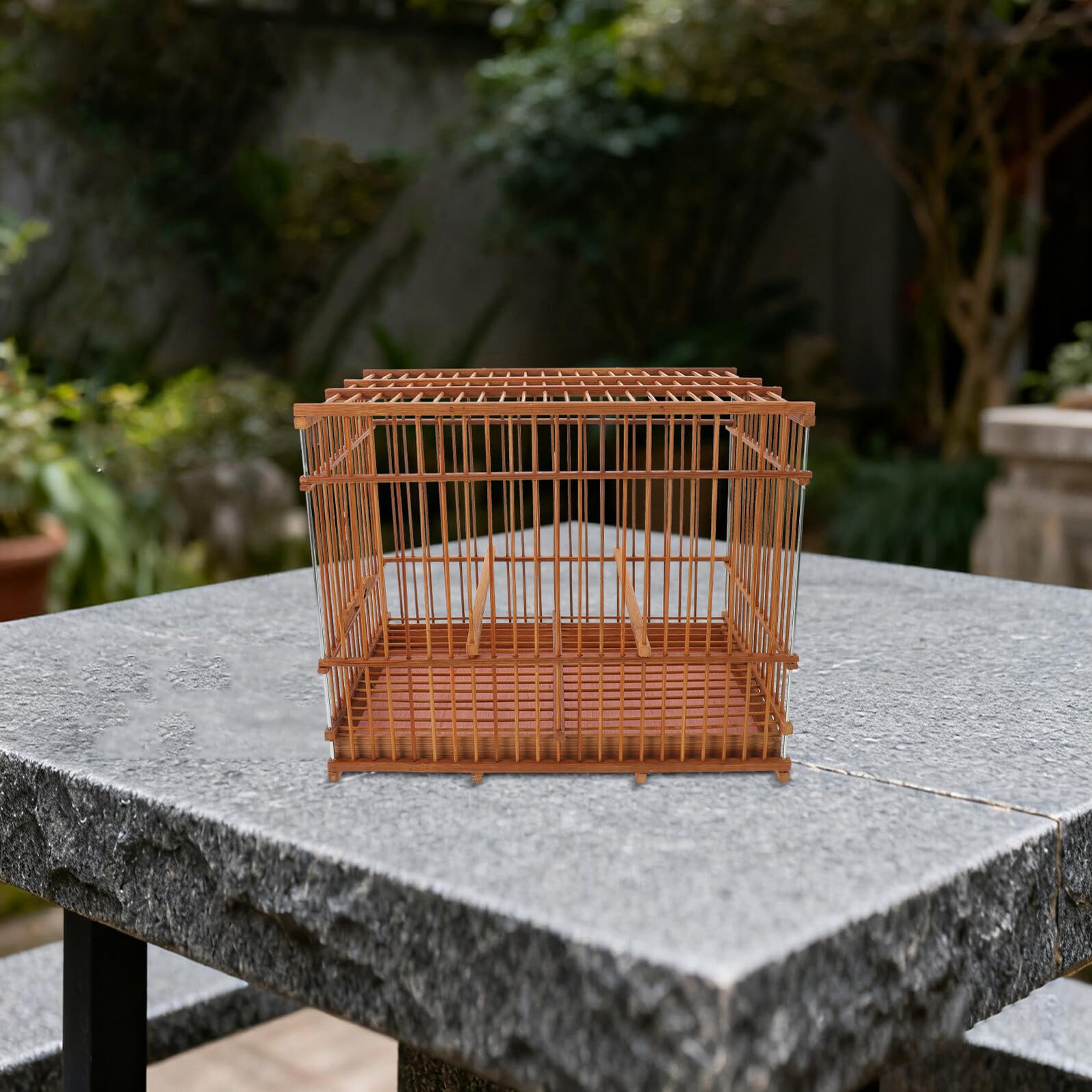 Gabbia per Uccelli in Bamboo Rettangolare con Vassoio Rimovibile e Gancio Portatile e Facile da Pulire per Pappagallini e Fringuelli Design Vintage per Interni ed Esterni