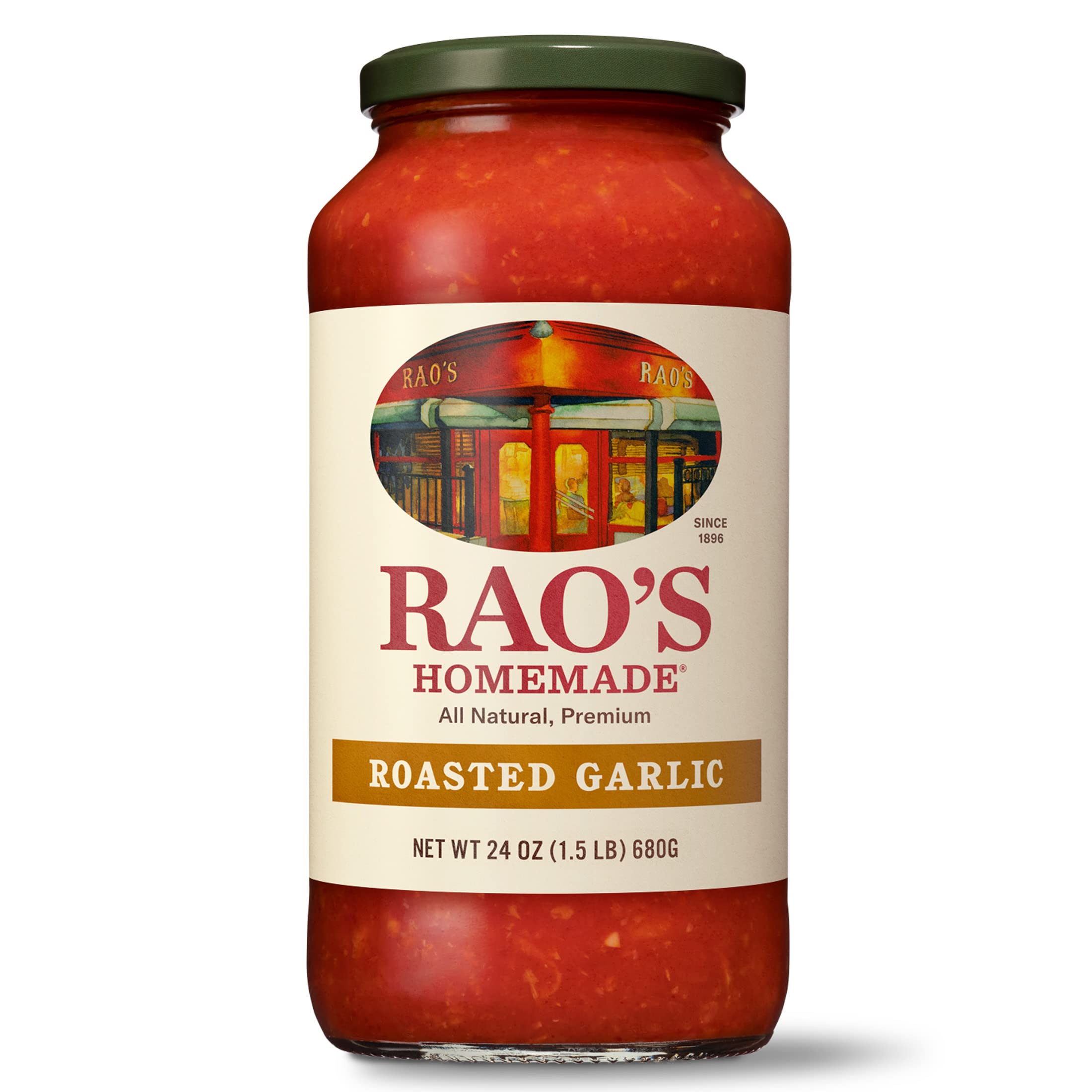 Rao's Homemade Tomato Sauce, Roasted Garlic, 24 oz, Versatile Pasta Sauce, Carb Conscious, Keto Friendly, All Natural, Premium Quality, Made with Sweet Italian Tomatoes and Caramelized Garlic