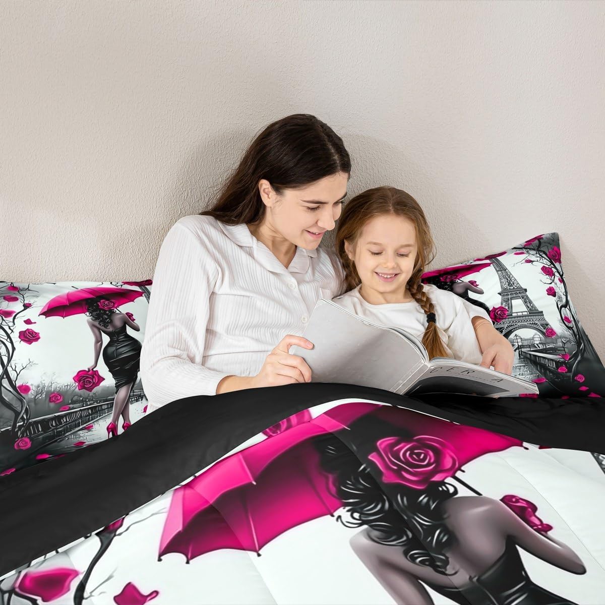 Erosebridal Eiffel Tower Bedding Set Women Romantic Paris Comforter Set Black Girls Down Comforter Full,French Peach Pink Rose Quilt Duvet Retro Gray Duvet Insert