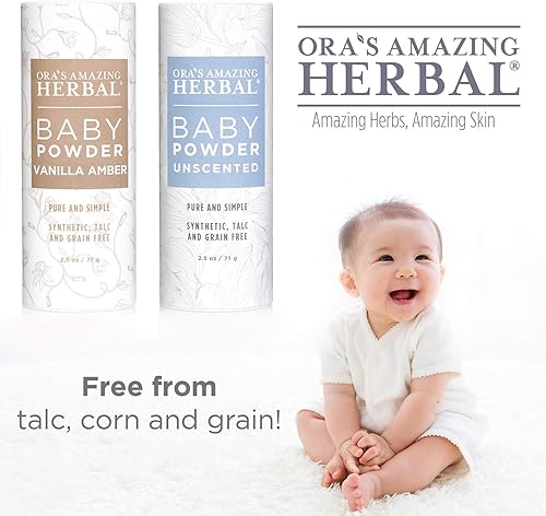Miniatura 9 de Polvo para bebé, sin talco, aroma natural de ámbar de vainilla real, sin almidón de maíz, arrurruz y polvo a base de arcilla, sintético, Ora's