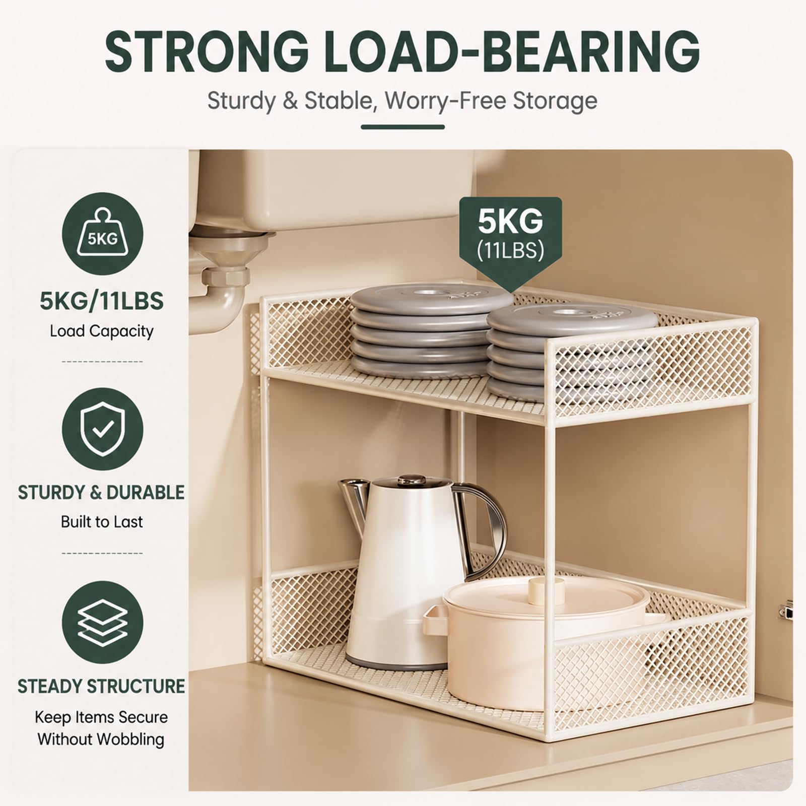 Organizador Bajo Fregadero Cocina, Estante con Cestas de Malla Elegante y Barandillas Elevadas, Almacenamiento Compacto para Cocina, Baño, Sala de Estar y Despensa black 7.8x15.7x13.7in/20x40x35cm