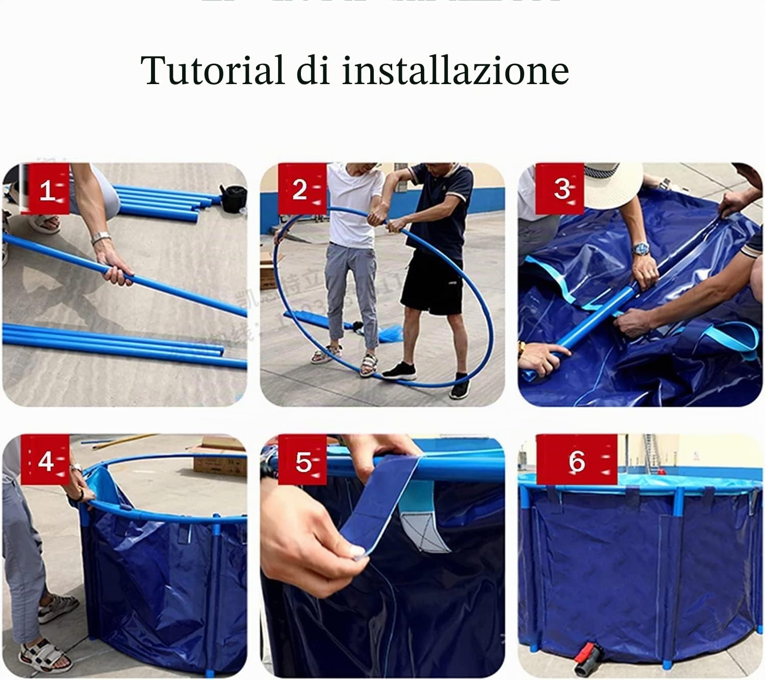 Piscina fuori terra, stagno per pesci in tela circolare ispessimento, grande stagno pieghevole in plastica resistente con staffa per irrigazione agricola per la cultura koi (1700L-1,5)