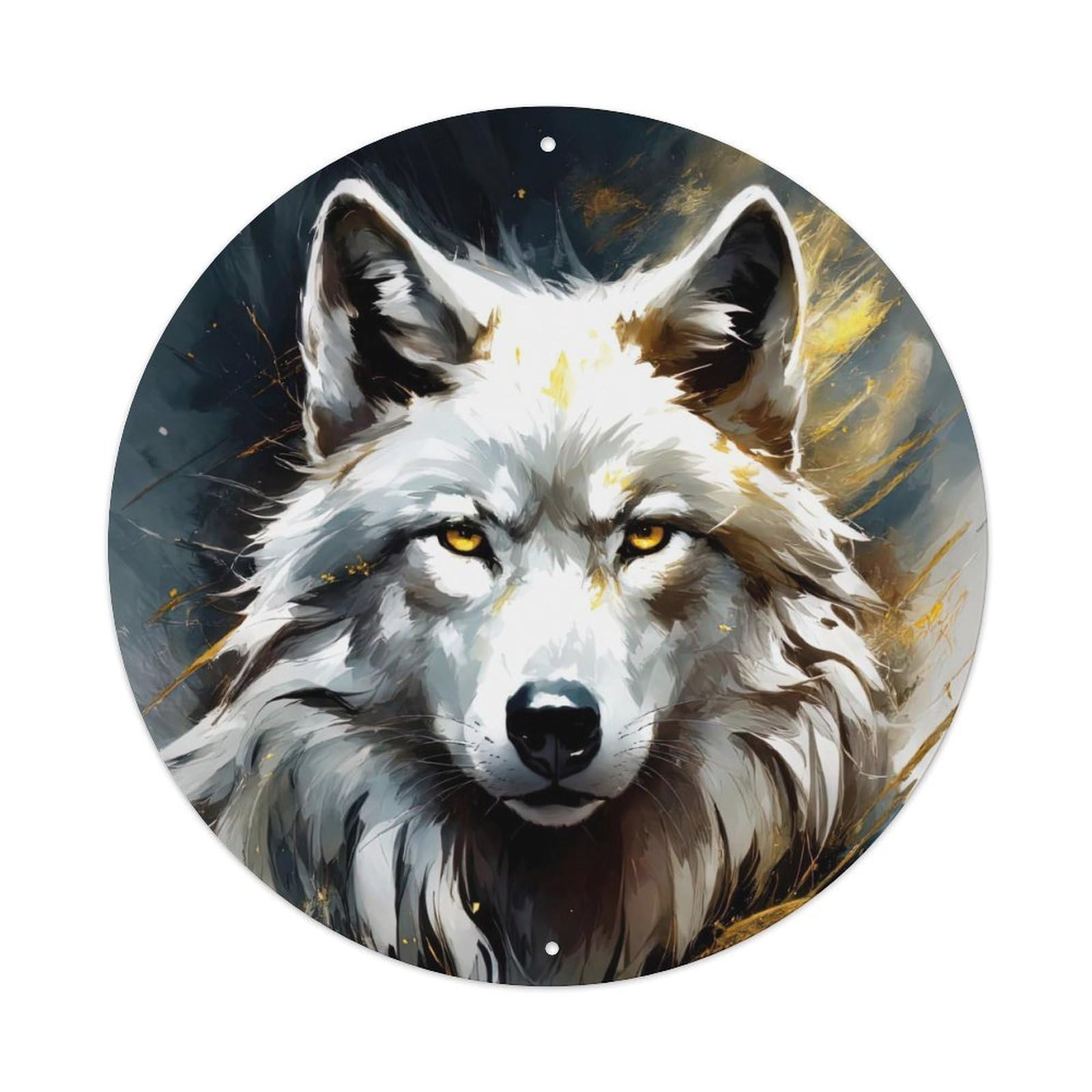 Cwbufd Vintage Style Animal Wolf Gold Foil Abstract Expressionism Wildlife Portrait Vintage Metal Tin Sign Plaque Wall Decor For Cafe, Club Bar, Office, Garden Metal Poster 8X8inch