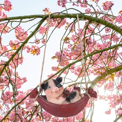 Miniatura 4 de Figura decorativa de mesa de resina, linda estatua de animal de resina de cerdo y gato, decoración colgante de árbol, adorno al aire libre para el