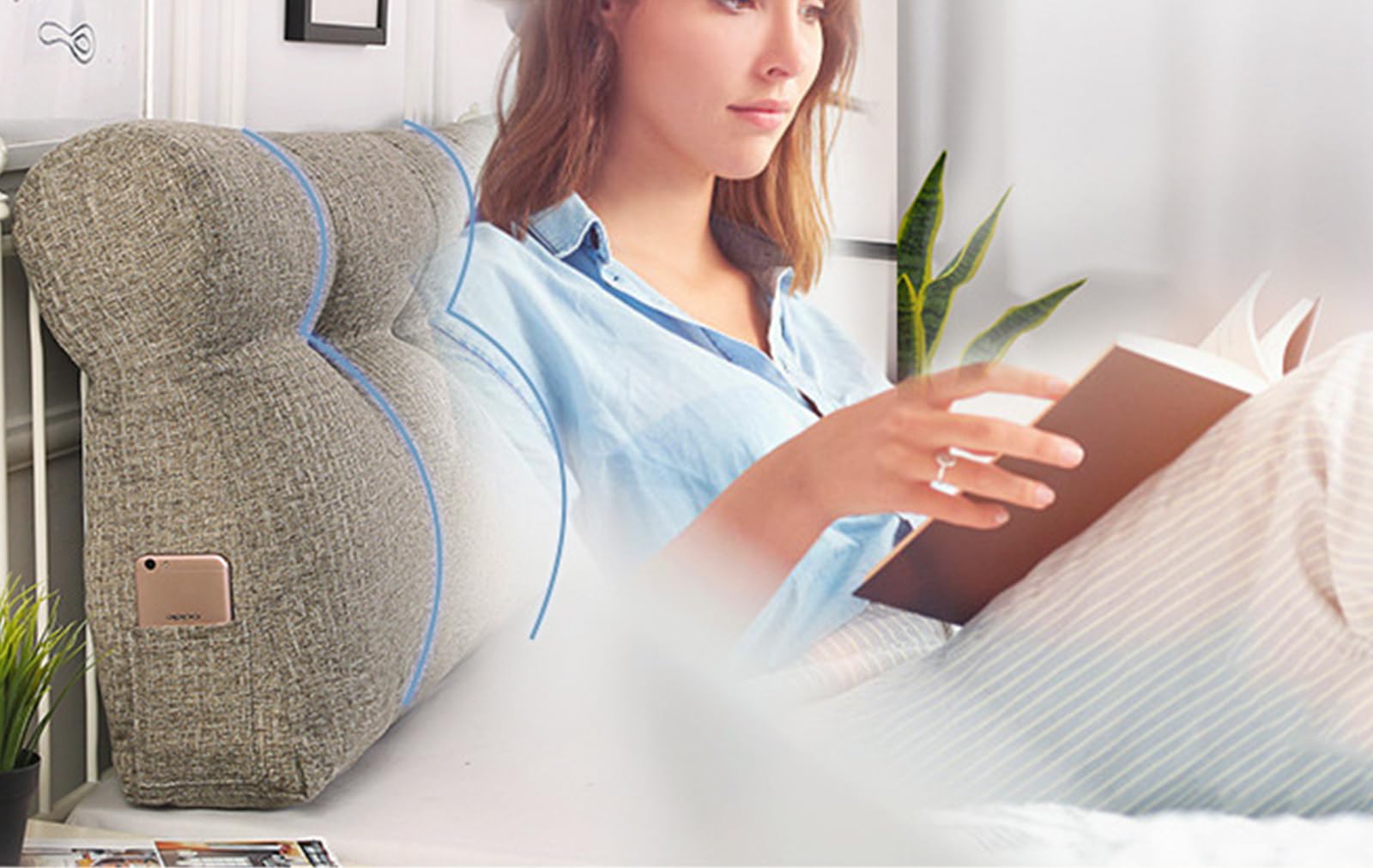 Cojín De Respaldo para Sofá Cama Cabecero Acolchado Respaldo Suave Cojín De Lectura Rectángulo Cojín Lumbar con Funda Rimovibile Adecuado para Cama Y Sofá F 150x50x15cm