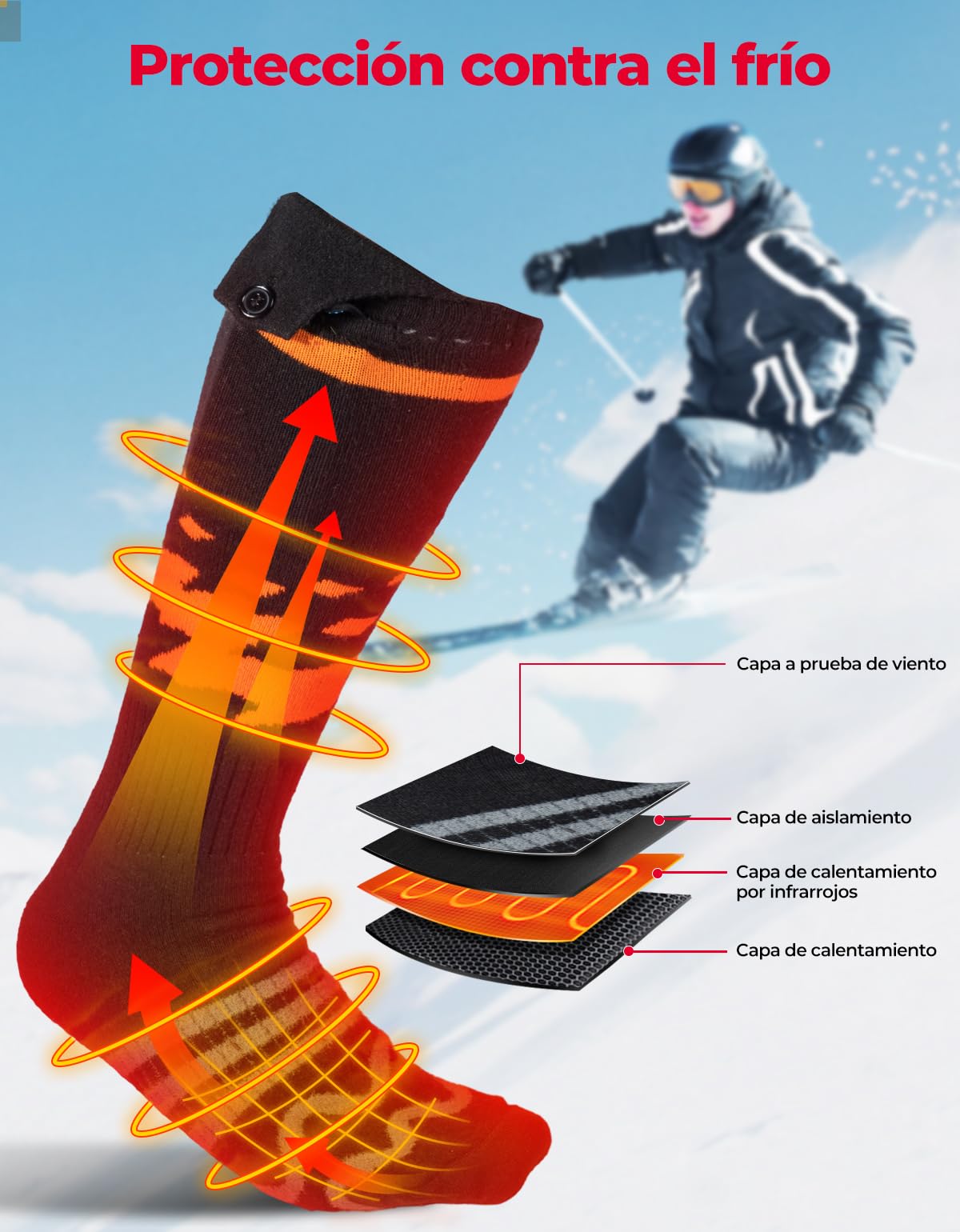 KEMIMOTO 2024 Calcetines Calefactables, Calcetines Hombres Mujeres Eléctricos Térmicos con Batería Recargable para Caza, Senderismo, Camping, Esquí