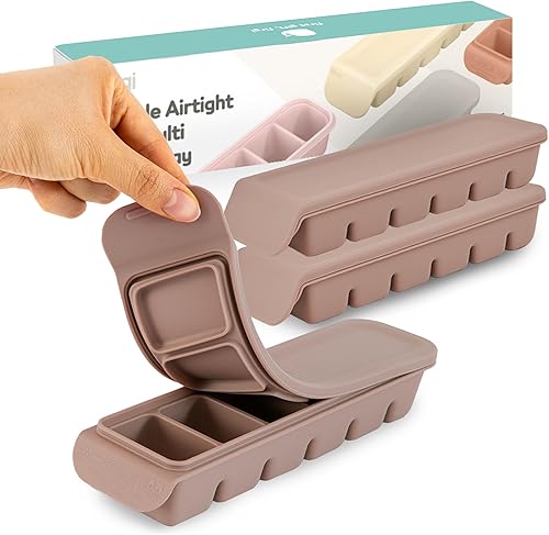 Bandeja de silicona para congelador con tapa, 100% silicona platino de grado alimenticio, resistencia a fugas y apta para lavavajillas para