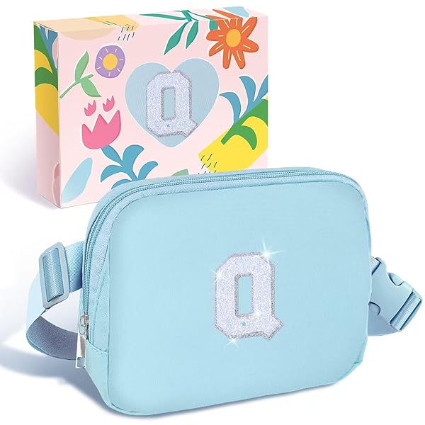 COSHAYSOO Initial Letter Fanny Pack for Girls Personalized Christmas Birthday Gifts for 6 7 8 9 10 11 12 Year Old Teen Girl, Girly Fashion Crossbody Purse Belt Bag Preteen Tween Trendy Stuff Blue Q