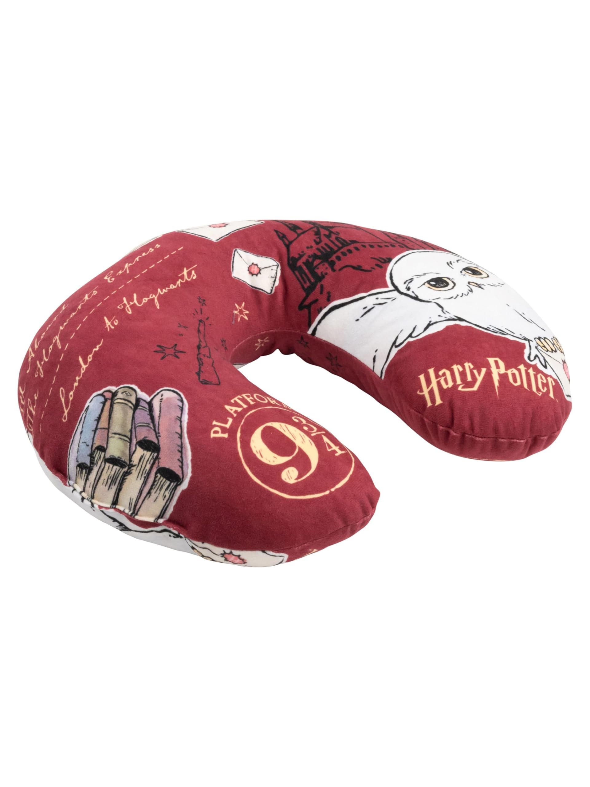 United Labels Harry Potter – Cuscino cervicale da viaggio con gufo Hedwig, cuscino da viaggio, comodo cuscino cervicale per auto, aeroplano rosso