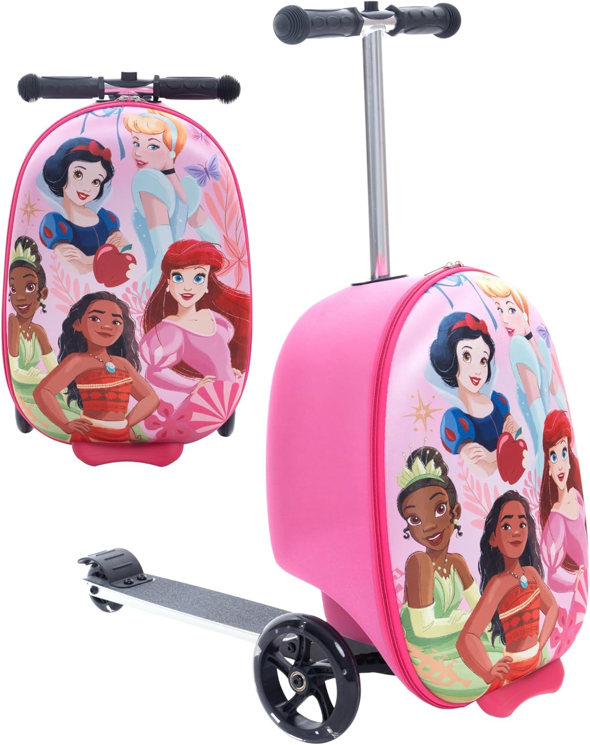 Fast Forward Disney Princess Scooter Suitcase for Kids – 18” Lightweight Disney Princess Luggage for Girls – (Luggage 11lbs and Scooter 100lbs)