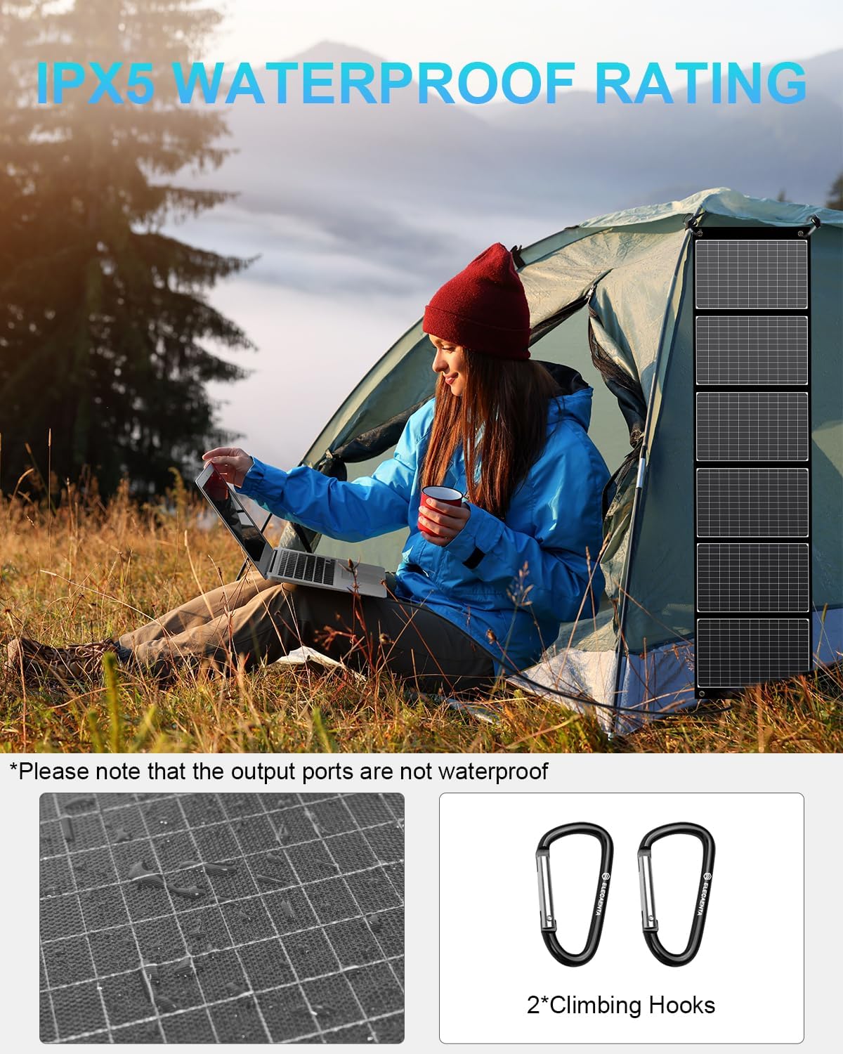 ELECAENTA 60W Portable Solar Panel, 45W USB C & QC 3.0 for Cellphone Tablet Camera Drones, 24% High Efficiency, Foldable Monocrystalline ETFE Solar Charger for Power Station Outdoors Camping RVs