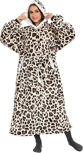 Miniatura 2 de Sudadera con capucha de gran tamaño, manta de lana compuesta de franela, gruesa, cálida, unisex, acogedora manta con capucha, Leopardo Prin