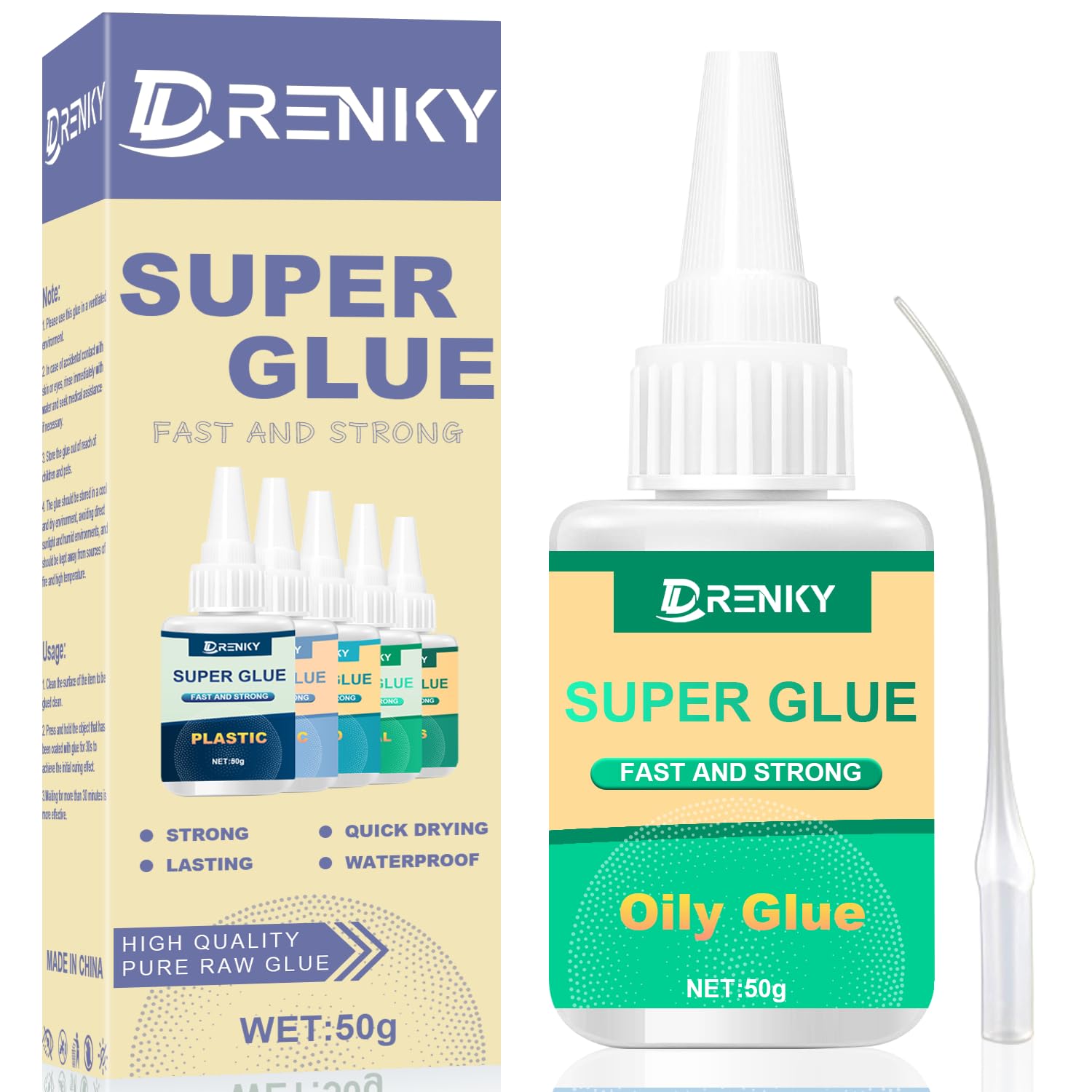 Drenky Pegamento Fuerte 50g Pegamento Instantáneo Pegamento Universal Super Glue Transparente Pegamento Extrafuerte Para Todos Los Materiales, Bricolaje Y Restauraciones Diversas
