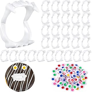 Hungdao 50 Vampire Plastic Teeth Fangs, Halloween White Fake Fangs, Werewolf Masquerade, with 100 Pcs Plastic Color Eye for Diy, Suitable for Halloween, Vampire Cosplay Donuts Party Decoration