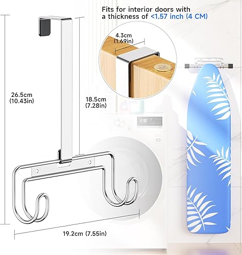 Miniatura 4 de Soporte para tabla de planchar para montaje de paredsobre la puerta, colgador de tabla de planchar, soporte de pared para patas en Y o T (plateado)