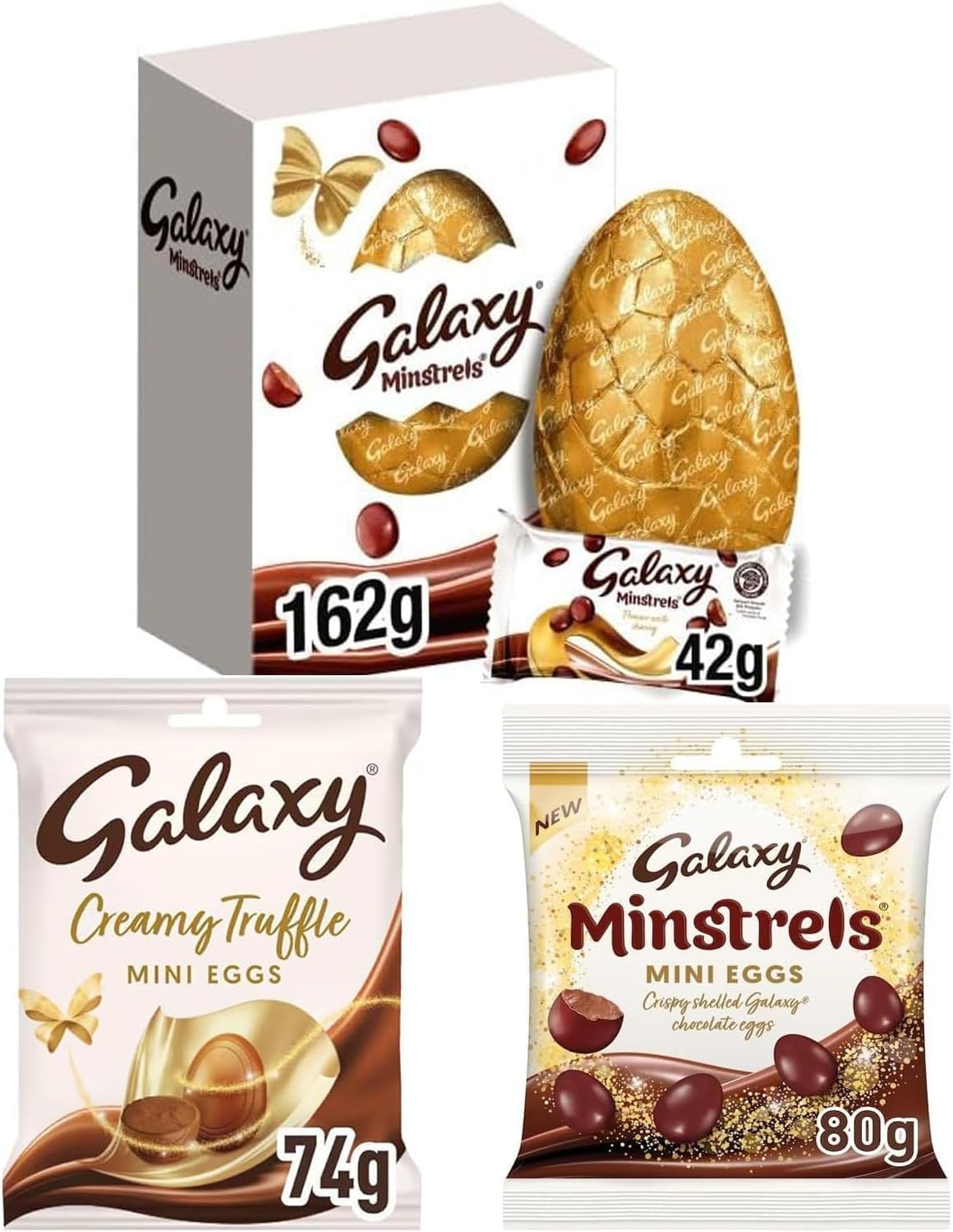 Galaxy Easter Egg Chocolate Gift Bundle | Galaxy Smooth Milk Chocolate Easter Egg 162g + Galaxy Minstrels Mini Eggs 80g + Galaxy Creamy Truffle Mini Eggs 74g - Luxury Easter Gift Set 2026