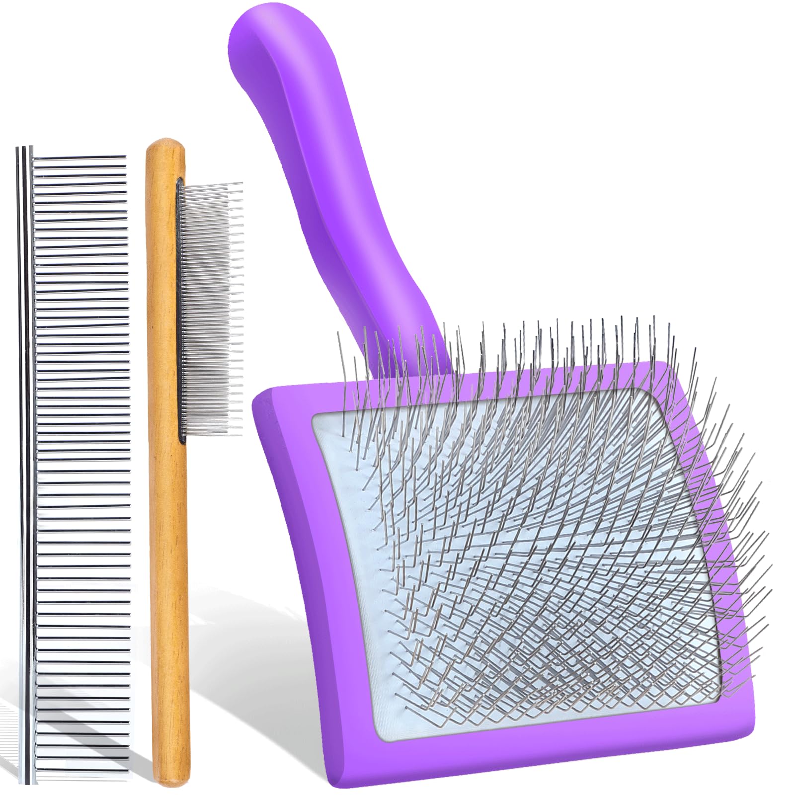 COZYGIFT Wooden Long Pin Slicker Brush Kit