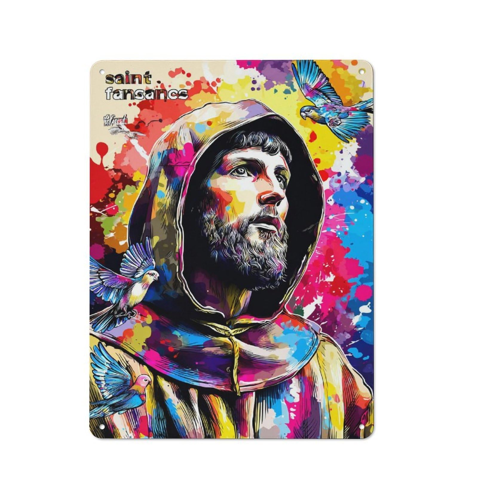 Junmoney Saint Fansan's Vibrant Portrait Metal Wall Plaque With Design 40X30cm, Retro Small Space Decor For Flat, Dorm Room, Lounge Or Cafe