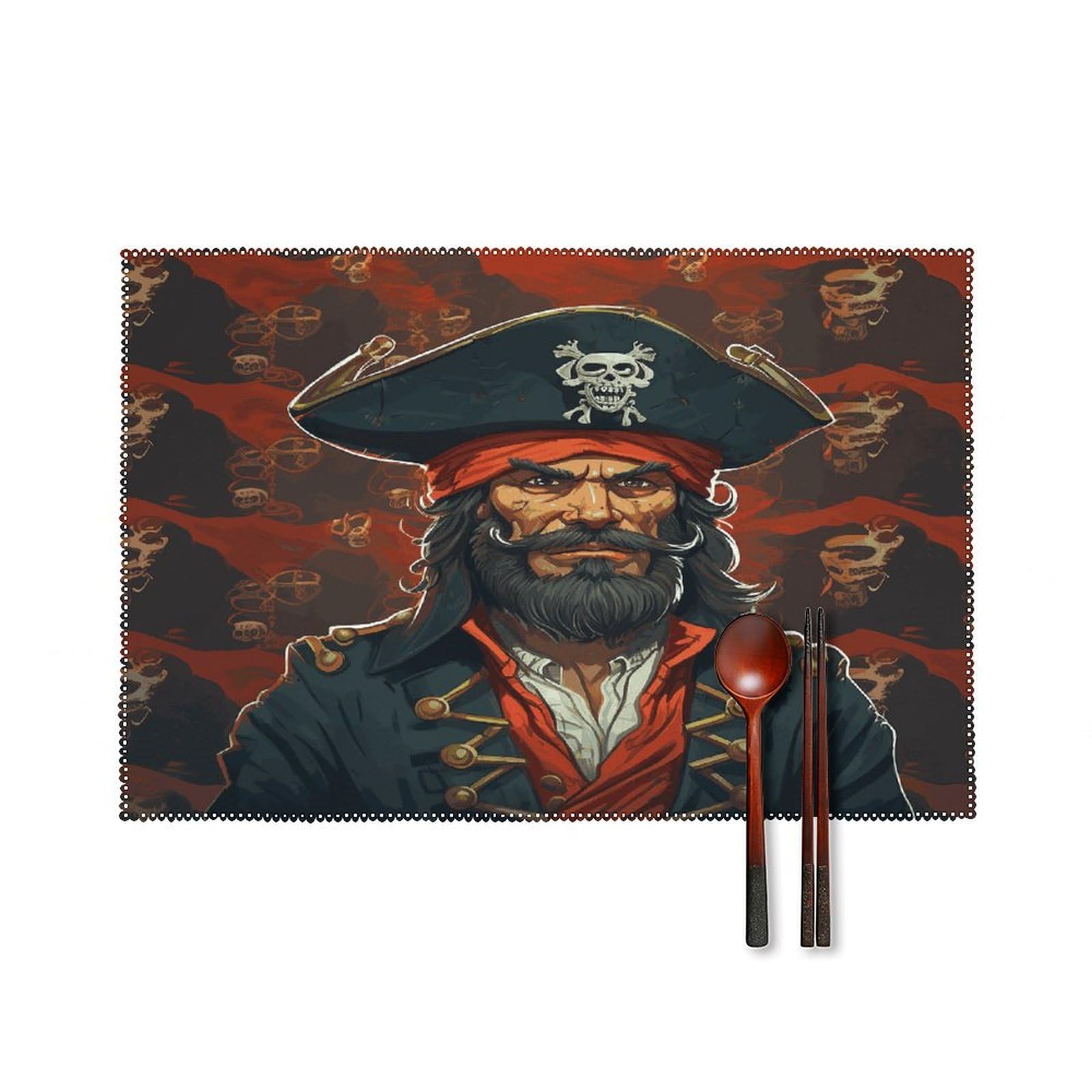Pirate Captain Placemats Set of 4 Heat Resistant Non-Slip Place Mats for Dining Table Washable Placemat Wipeable Dining Table Mat Canvas Place Mats Dining Table Decor