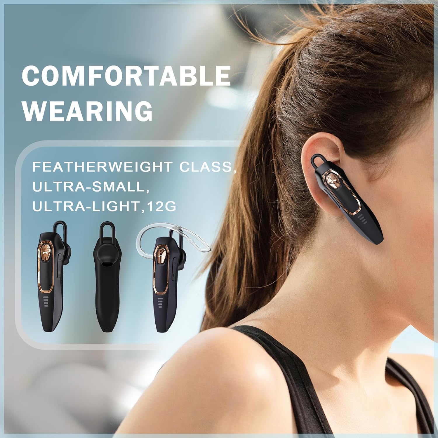 Bluetooth Headset V5.4，Bluetooth Earpiece with Micros, Noise Cancelling Hands Free Bluetooth Headset for Cell Phone with 36H Talking Time/Mute Function, Single Ear Wireless Headphone for Truck Driver