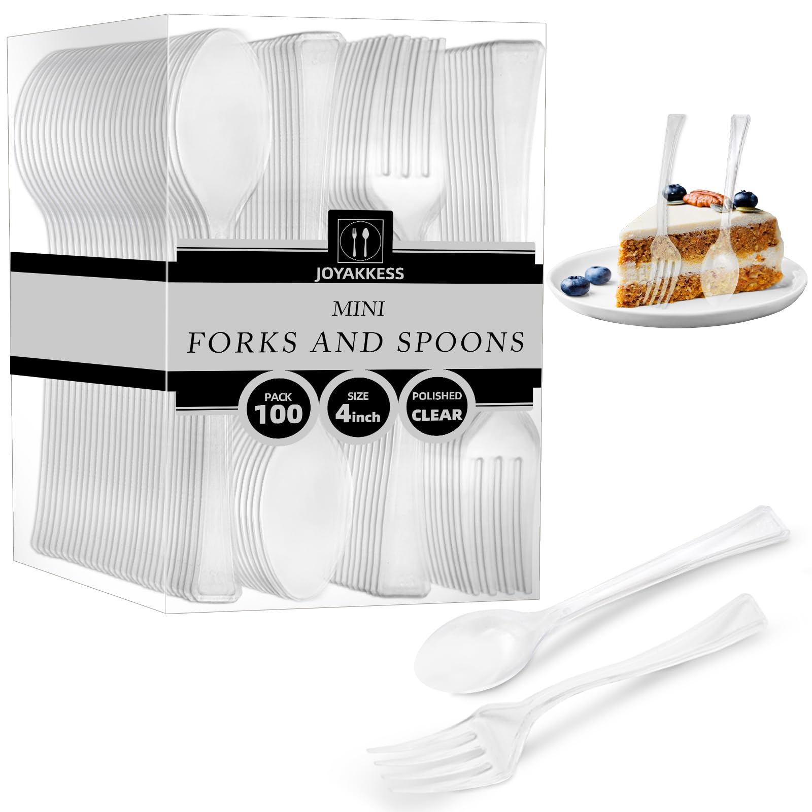 Photo 1 of 100 PCS 50 Clear Mini Forks And 50 Clear Mini Spoons 4 Inch Dessert Forks And Spoons, Dessert Fork and Spoon Disposable, BPA Free, Food Safe, Suitable for All Occasions