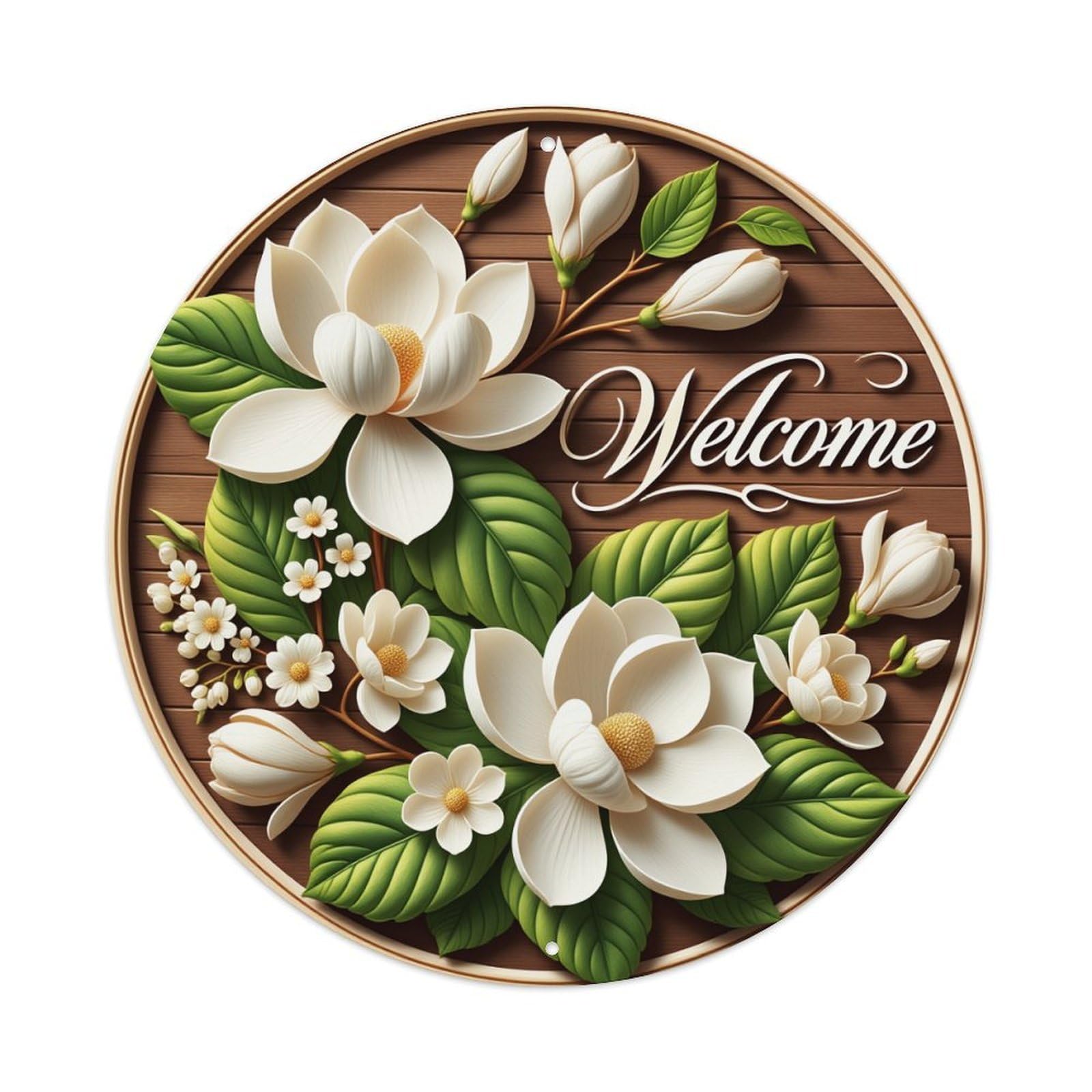 Jdfenggu Vintage Floral Magnolia Welcome Design Pattern Retro Metal Tin Sign, Metal Poster For Bar, Home, Man Cave, Kitchen, Laundry Room Art Decor 8X8 Inch