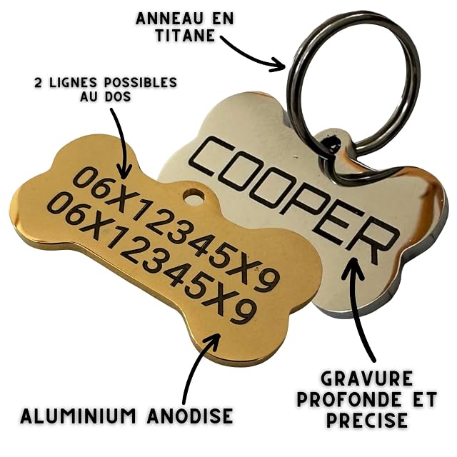 Foto 5 de 5 de UNIKTAG - Medalla de hueso de acero grabada para perro o gato de todos los tamaños, medallón personalizable…