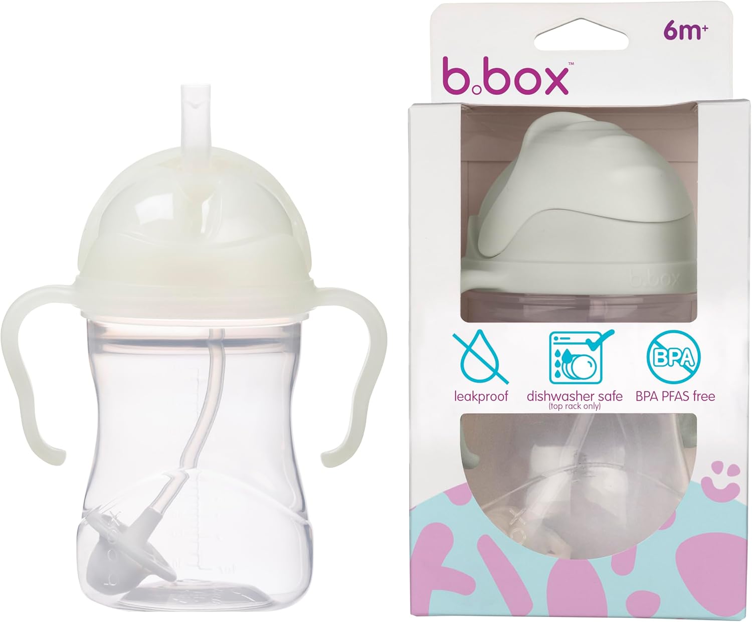 b.box Sippy Cup with Weighted Straw (2-Pack). Leak Proof, Easy Grip. BPA Free & Dishwasher Safe. Ideal for Babies 6m+ to Toddlers (pistachio + apple, 8oz)