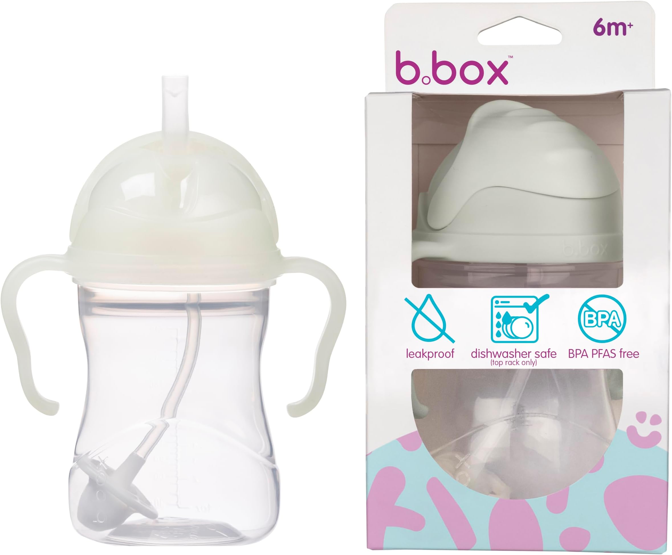 b.box Weighted Straw Sippy Cup 240ml for Babies & Toddlers 6M+ | No Leak Spill Proof Training Cup with Weighted Straw | Baby Transition Cup, Flip-Top Lid & Easy-Grip Handles | Glow in The Dark
