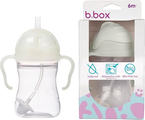 b.box Sippy Cup with Weighted Straw, Leak & Spill Proof, Easy Grip, BPA Free, Dishwasher Safe, Sip from Any Angle. Ideal for Babies 6m+ to Toddlers. (Glow in the Dark, 8oz)