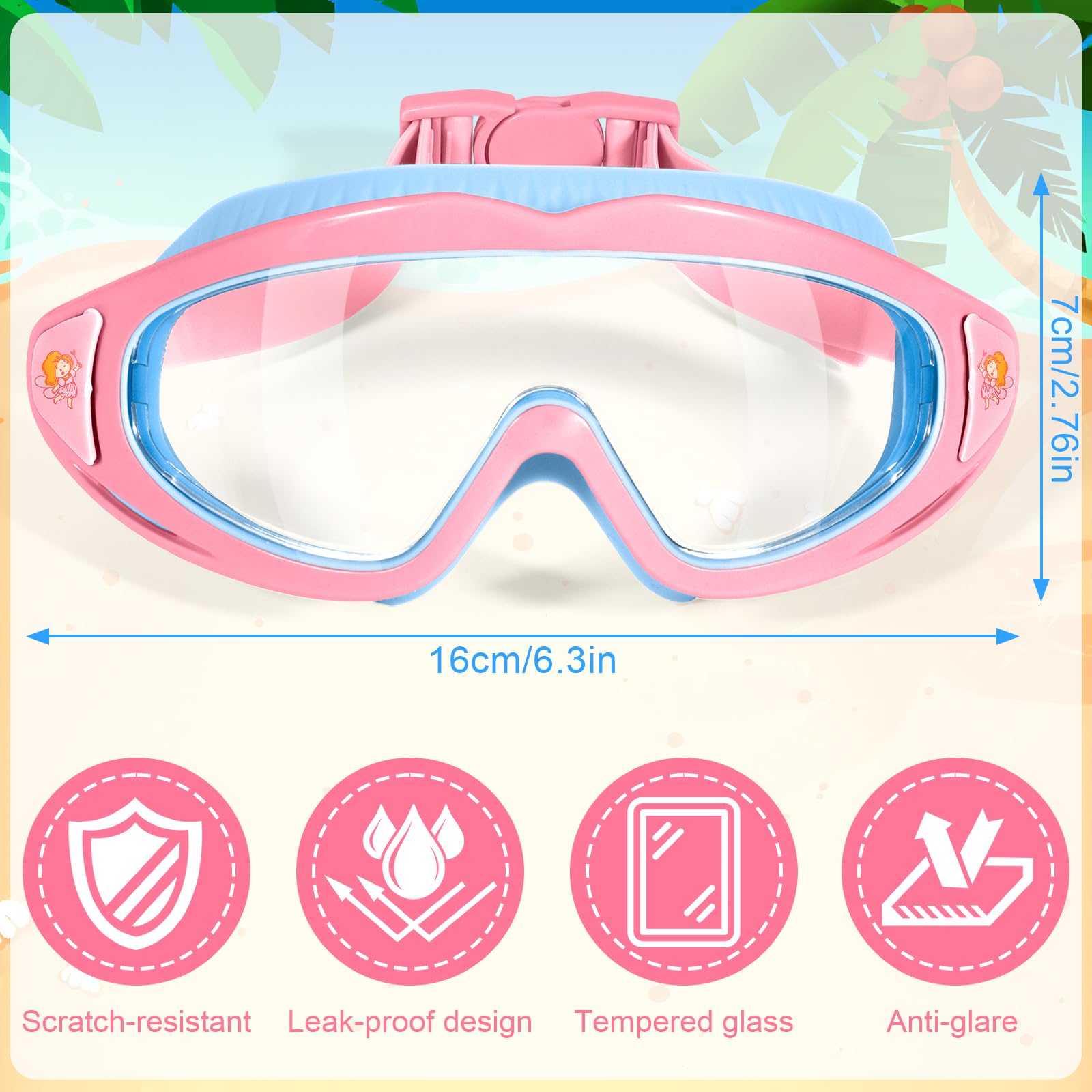 Gafas de Natación para Niños, Máscara de Buceo Infantil de 180° Panorámica, Protección UV, Antivaho, Diseño Antifugas, Ajuste Rápido, Gafas de Natación Unisex para Niños y Niñas de 3 a 15 Años