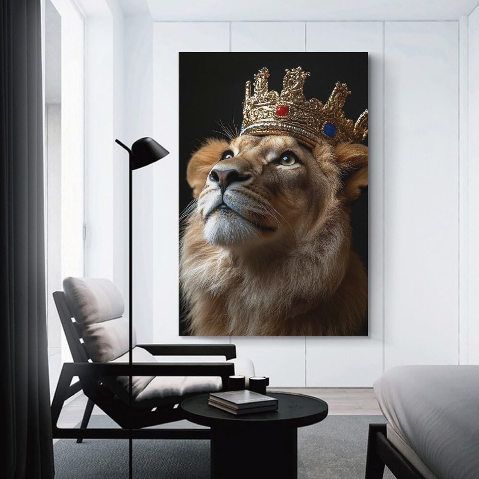 Junmoney Lion with Crown Home Decor Wall Art, 20x30inch(50x75cm), for Calm Bedrooms, Home Corners Or Flats, Canvas Wall Decor for Personal Spaces