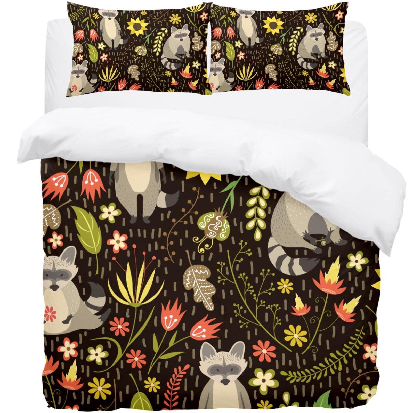 Parure de lit simple 3 pièces anti-froissement housse de couette raton laveur et taies