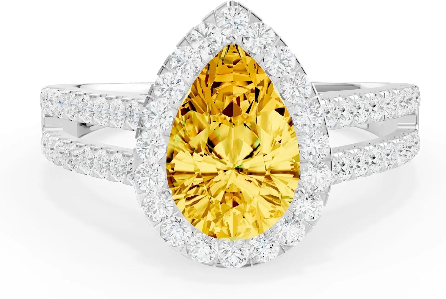 PEORA Pear Shape Cut Citrine Halo Band Available in Solid 10K, 14K or 18K Ring – White, Yellow or Rose Gold