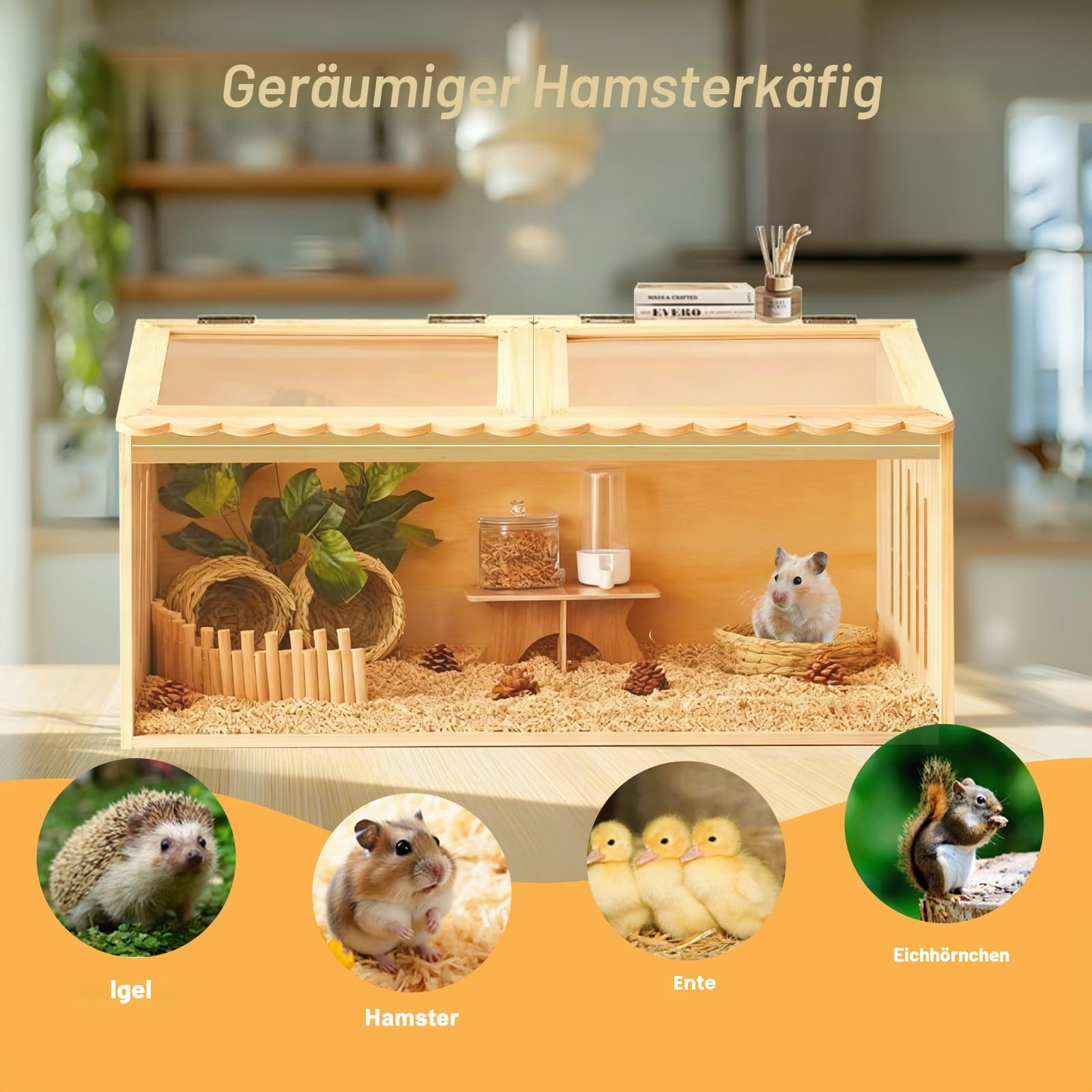 Holz HamsterkäFig, 80x40x40 cm Hamster Cage HamsterkäFig Acrylfenster, KüKenaufzuchtbox FüR Meerschweinchen, Hamster, SchildkröTen(Ohne Verzierung)
