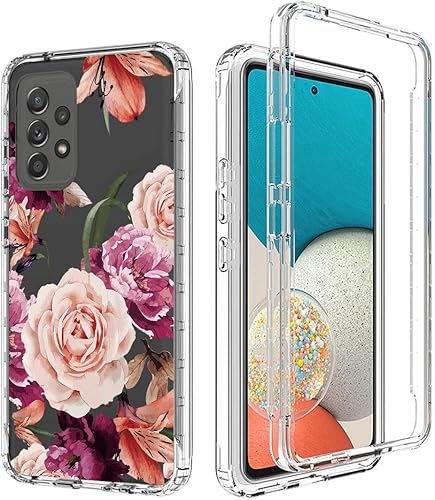 Miniatura 6 de Funda para Galaxy A53 5G, SM-A536U con protector de pantalla de vidrio templado, cuerpo completo, lindo diseño floral, a prueba de golpes, funda