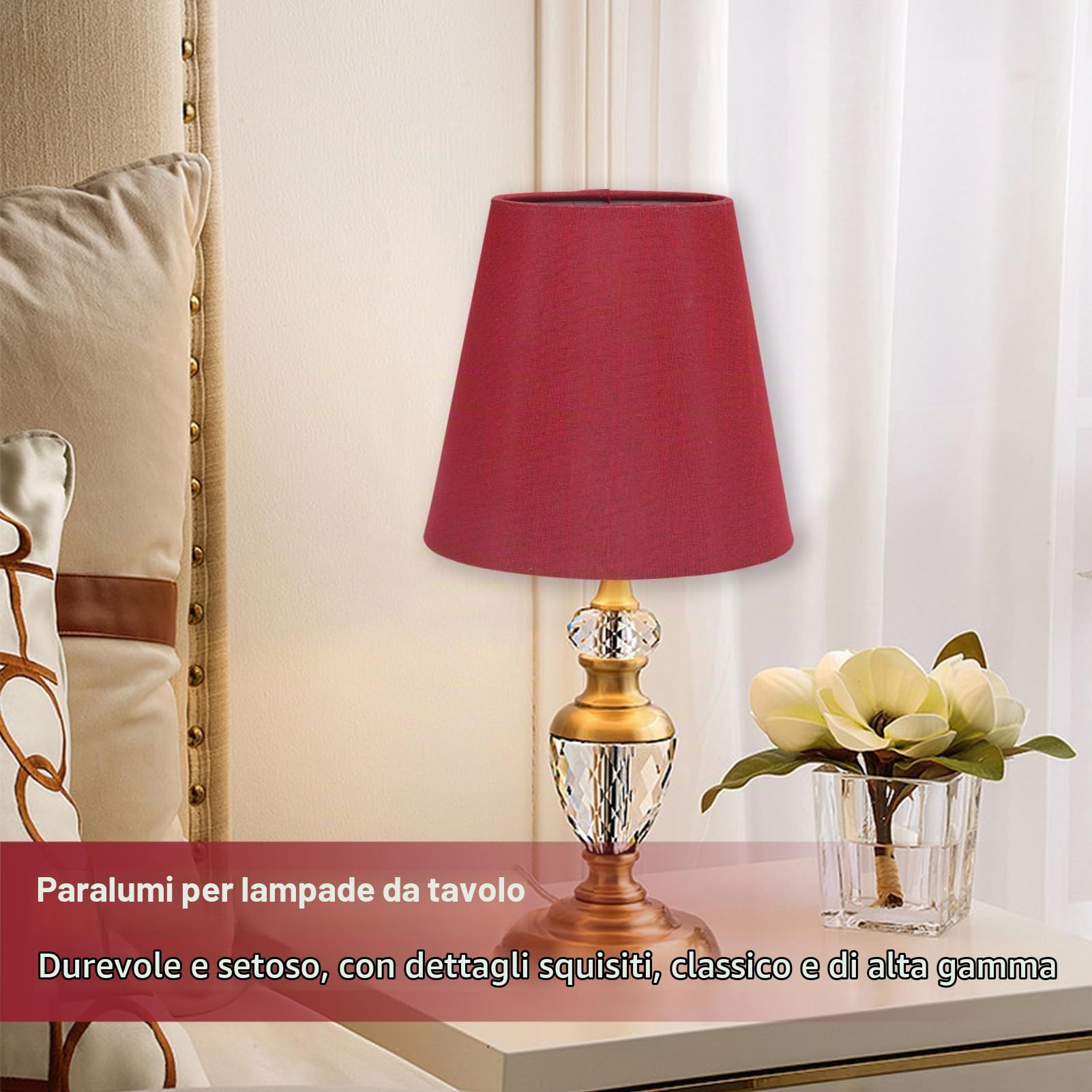 Cyrank Paralume lampadario in Tessuto E14, Set di 6 Paralume a Clip Moderno Paralume a Sospensione Paralume per lampade da Parete da Terra da Tavolo(Vino Rosso)