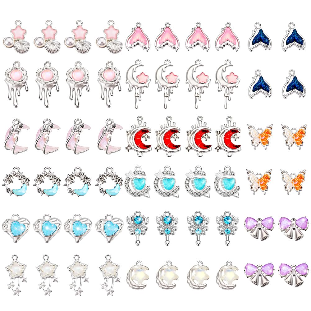 PH PandaHall 60pcs 15 Styles Gothic Charms Pendants Crystal Pendant Goth Charms Heart Butterfly Star Moon Small DIY Jewellery Charms Bulk for Bracelets Necklaces Keychains Jewellery Making