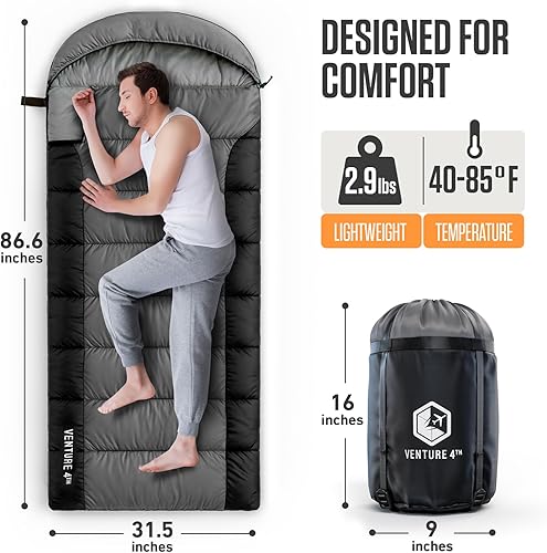 Miniatura 2 de VENTURE 4TH Saco de dormir para mochileros  XXL, tamaños dobles e individuales  Saco de dormir ligero para clima cálido y frío para adultos, niños y