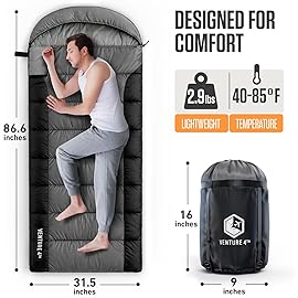 VENTURE 4TH Summer Backpacking Sleeping Bag, Single, Regular Size - Camping Sleeping Bags for Adults & Kids - Lightweight, Water Resistant, Ideal for Hiking, Camping & Outdoor - Silver/Black