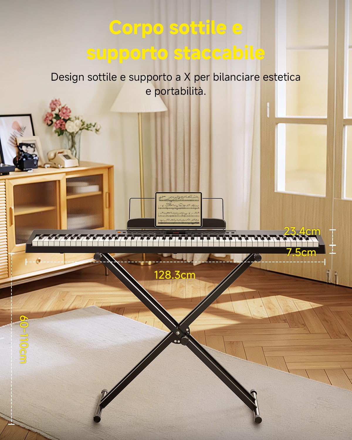 Pianoforte digitale Donner DEP-05 a 88 tasti semipesati sensibili alla velocità, set di tastiera per pianoforte elettrico portatile con supporto a X e pedale per principianti, Wireless USB-MIDI, nero