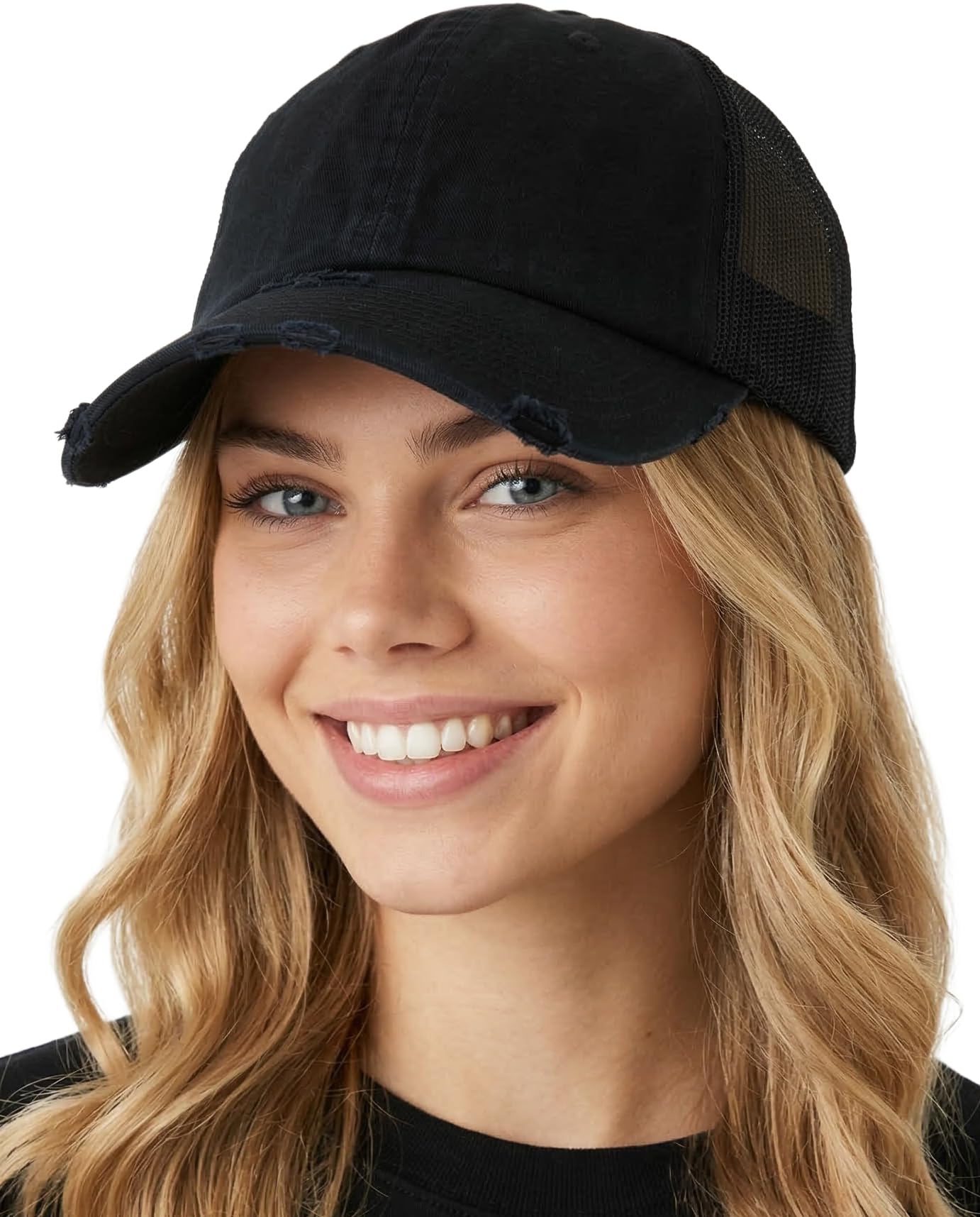 Funky Junque Distressed Mesh Low Profile Trucker Hat Snapback Cap