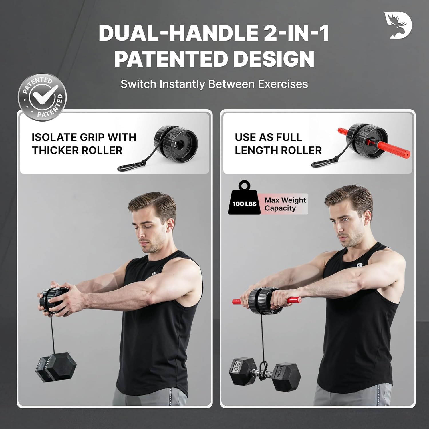 DMoose Fitness Forearm Exerciser & Wrist Roller - Forearm & Grip Strength Trainer - Available in Black, Blue & Red - Ideal for Grip, Wrist & Elbow Tendonitis