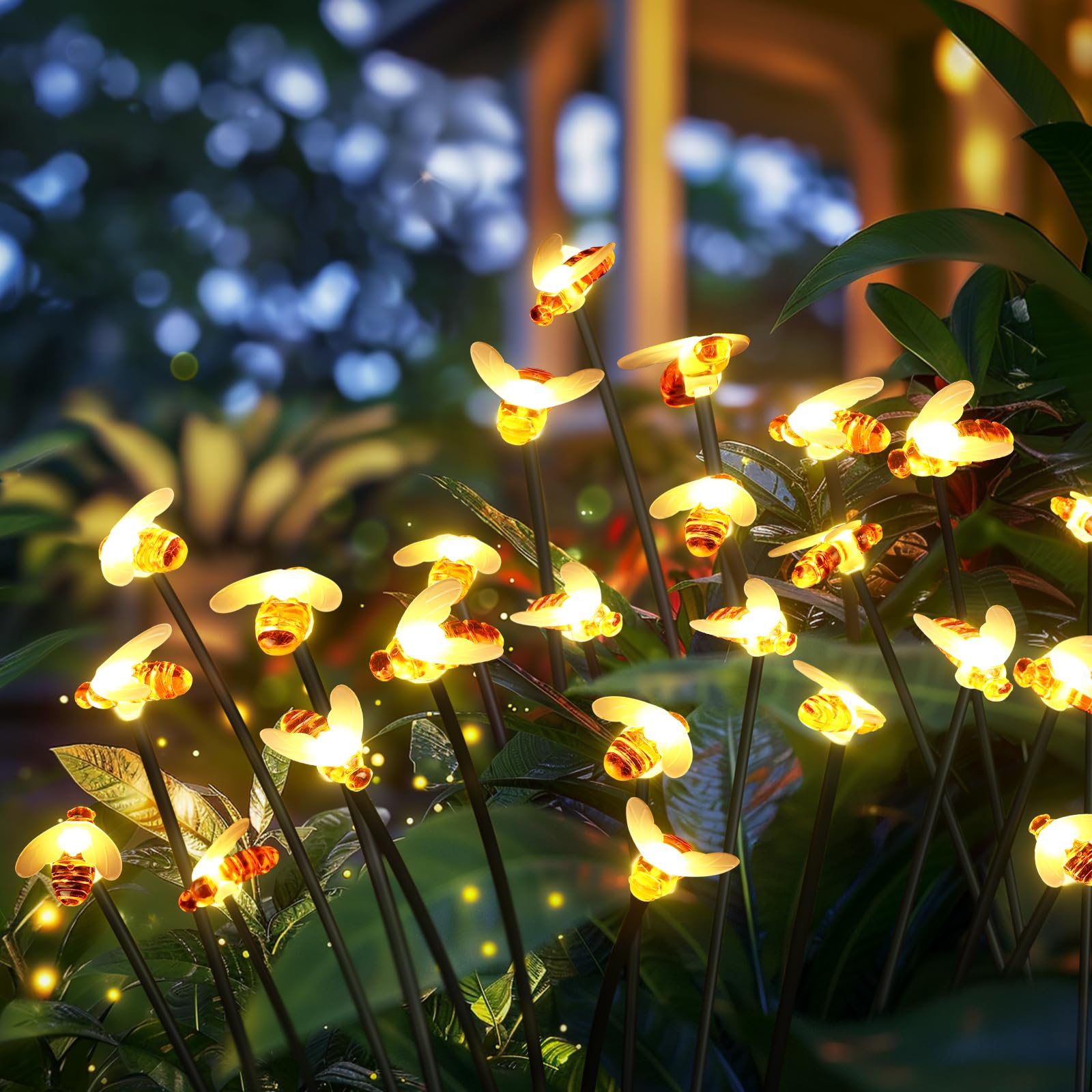 Decoracion Navidad Exterior: 4 Piezas Abeja Luces de Navidad Solares Exterior Jardin, Decoracion Terraza Impermeable, Lampara para Patio Balcón