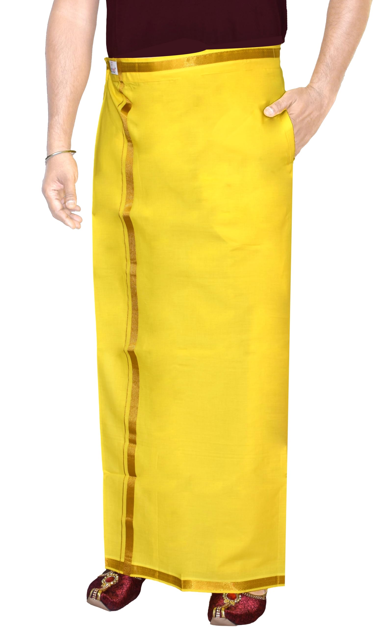 tuni mani (FRD Men's Cotton Welcro Pocket Dhoti, Gold Zari border/Adjustable for all Waist (28-44) Inches-picture-24