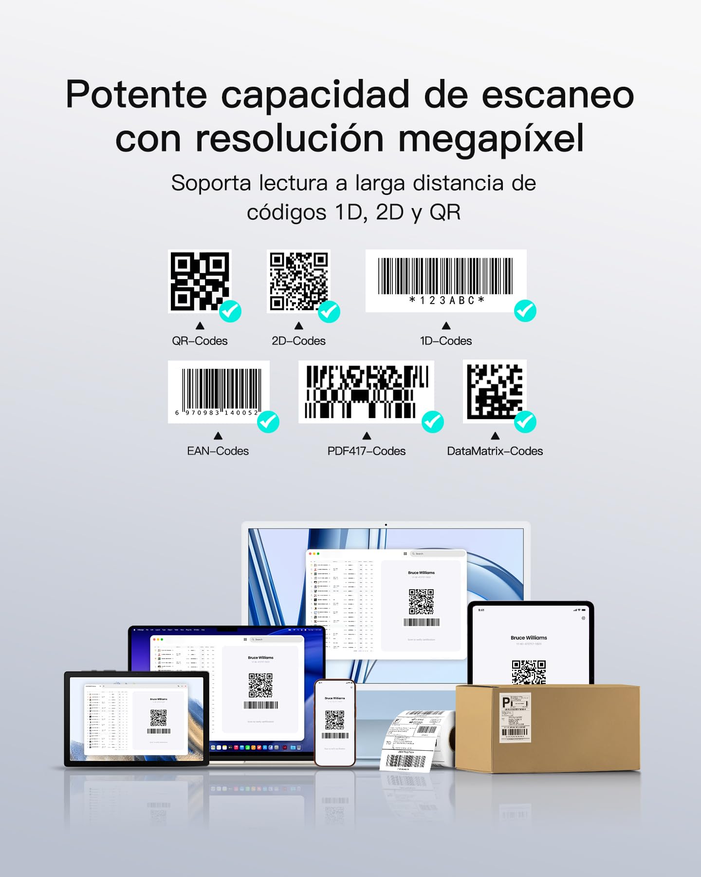 Inateck Lector Código de Barras Inalámbrico 1MP 2D QR, Escáner de Muñeca Manos Libres con Control por Voz, Inclinación Ergonómica 10°, Bluetooth 5.3, Ligero 60g para Clasificación, Nano 370